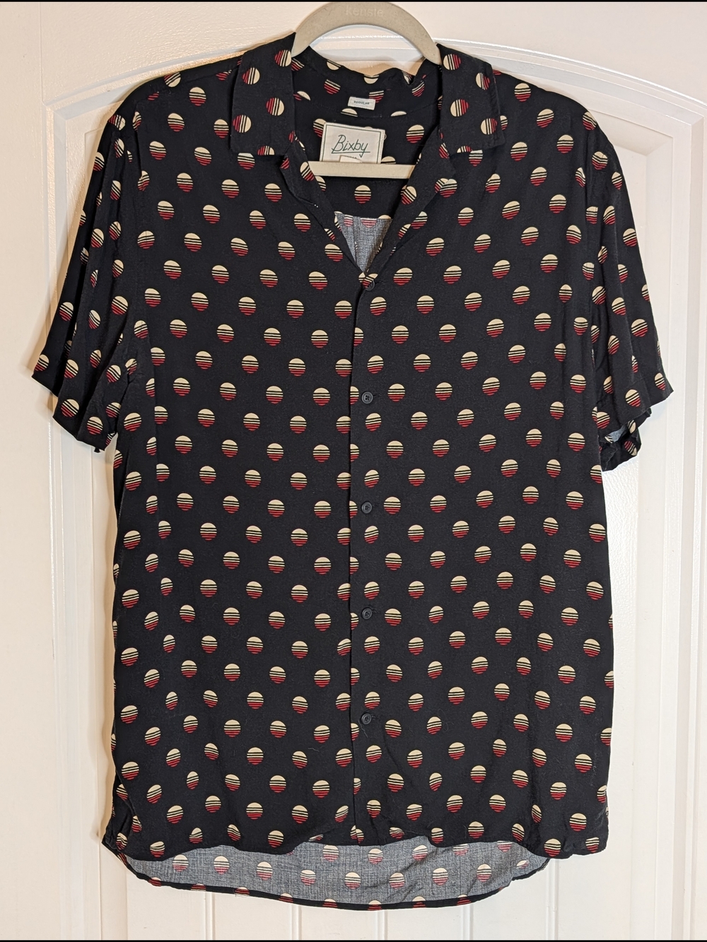 Bixby Nomad Retro Geometric Patterned Short Sleeve Rayon Button Down Shirt